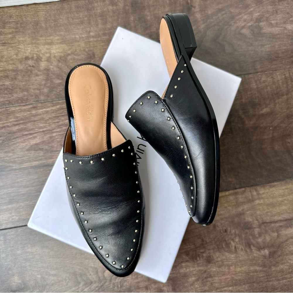 Calvin Klein Black Studded Mules - Size: 7 - New w Box - Floral Cow Ashina